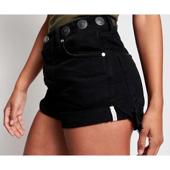 One Teaspoon Pants - ONETEASPOON WORN BLACK CONCHO BANDITS HIGH WAIST DENIM SHORT 28/6